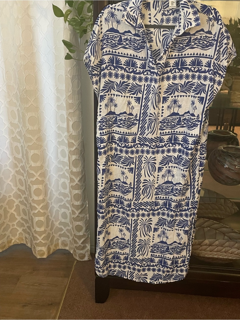 Rachel Zoe White Dress with Navy Island Print